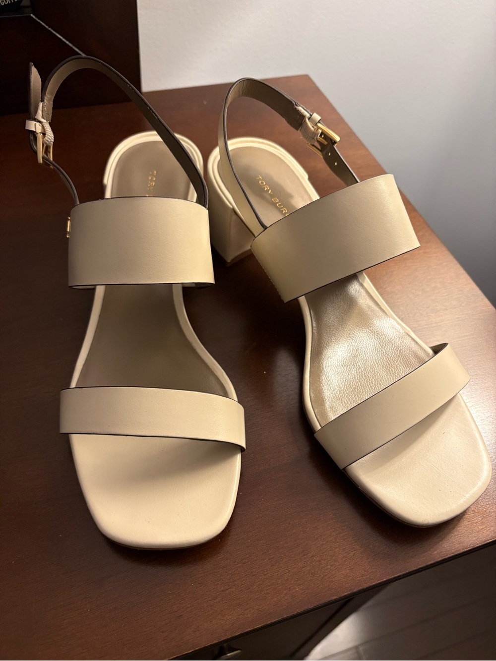 Tory Burch Neutral Beige Double-Strap Block Heel Sandals